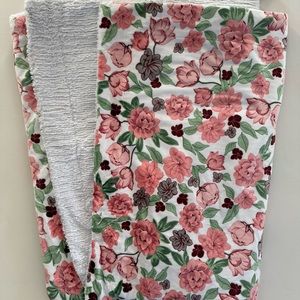 Pink Flower Medley & White Chenille Minky Blanket New With Tags